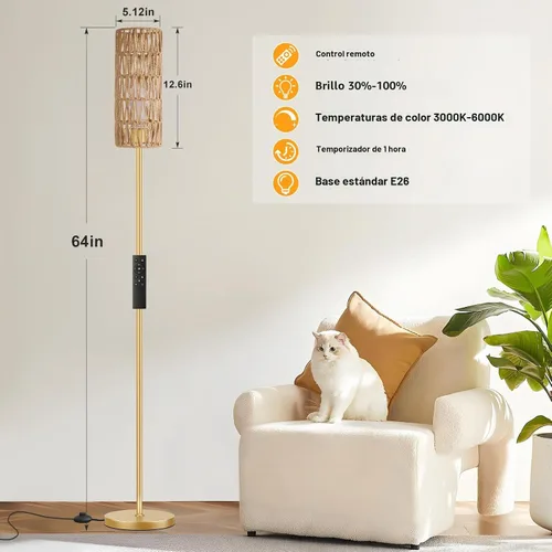 Vista 2 de Ambimall Lámparas de pie de 64 pulgadas para sala de estar con control remoto y colores regulables continuos, temperatura y brillo, lámpara de pie
