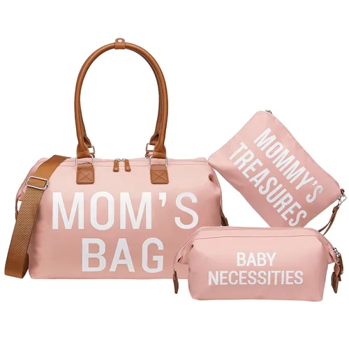 Vista 14 de printe Bolsa de pañales grande de 6 piezas con cambiador y 2 bolsas organizadas, bolsa de mamá para hospital con funda para chupete, correas, gancho