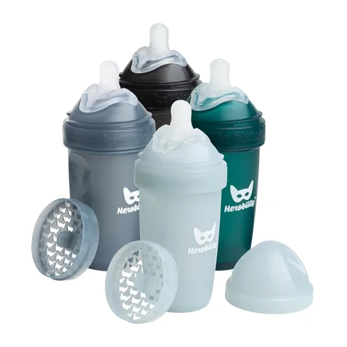 Vista 15 de Herobility Botellas Anti-Cólico Dobles para Bebé – 5 fl oz/140ml – Paquete de 4 – Multicolor – Blanco, Gris, Rosa, Rosa de Hawthorn