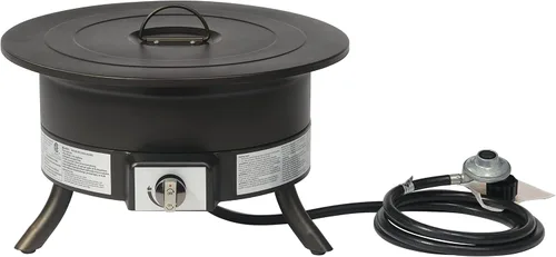 Vista 2 de Amazon Basics Fogata de propano portátil, redonda de 19 pulgadas, gas para patio, 55,000 BTU, correa de transporte