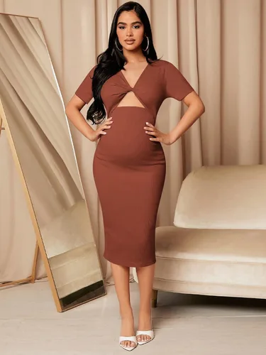 Vista 5 de Verdusa Vestido de maternidad de manga corta para mujer, corte frontal, ajustado, de tubo