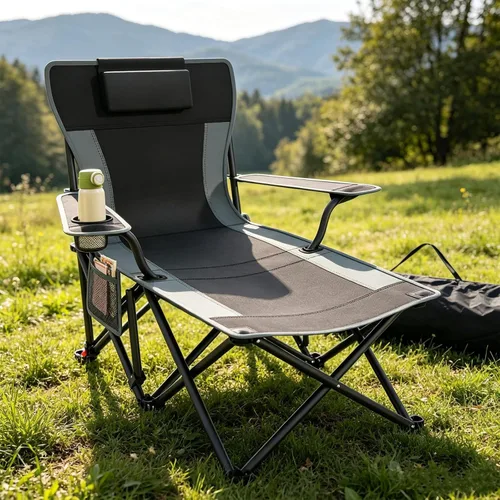 Vista 2 de Suteck Silla de camping con reposapiés, sillas de playa plegables Negro