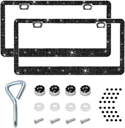 Vista 8 de Ziciner Marco de matrícula brillante, cubierta brillante para placa de matrícula con diamantes de imitación multifacéticos, soporte para placa