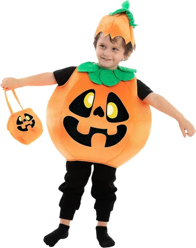 Vista 5 de Spooktacular Creations Halloween Pumpkin Costume Kids with Basket Outfit for Toddler Child Halloween Dress Up Party