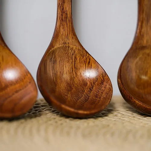 Vista 4 de Cuchara de sopa de madera Cuchara de sopa larga de madera Cuchara de azúcar de arroz Cuchara de gachas de avena Cuchara de madera natural para comer