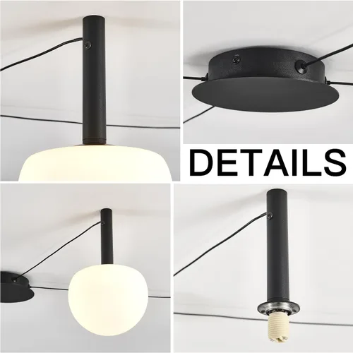 Vista 7 de Lámpara de Techo Semiempotrada de Cristal Negro de 3 Luces Adecuada para Salas de Estar, Dormitorios, Pasillos, Comedores, Comedores, Lámpara