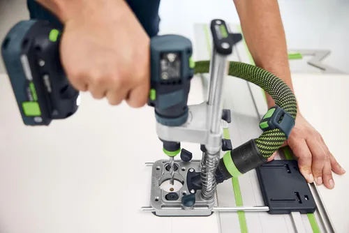 Vista 9 de Festool 577971 MB 40 Juego de perforación móvil - Guía de taladro de precisión para agujeros de 90°, control de profundidad ajustable, perforación