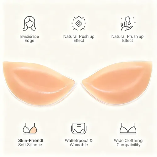 Vista 4 de Insertos de sujetador de silicona, almohadillas de brasier para realzar los senos, inserciones de gel impermeables, reutilizables, levantamiento de F