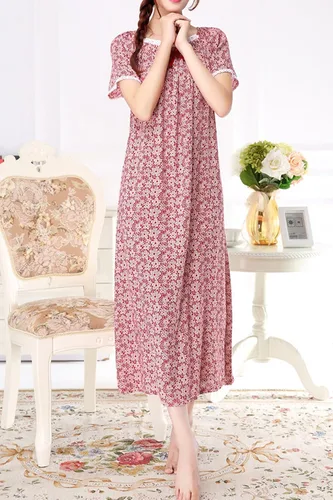 Vista 2 de Camisón de manga corta para mujer, holgado, pijama largo, bata de algodón