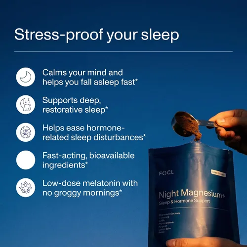 Vista 2 de FOCL Mezcla de bebida nocturna de magnesio para dormir, polvo natural para ayudar al sueño para adultos con L-teanina, apigenina, reishi y GABA, sin