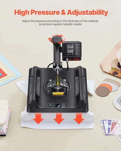 Vista 5 de VEVOR Máquina de prensa de calor 8 en 1 de 15 x 15 pulgadas, prensa de camisetas oscilante de 360°, transferencia de calor digital profesional por