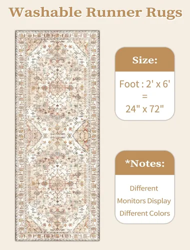 Vista 335 de SERISSA - Tapetes florales vintage, antideslizante, lavable, pequeño, ultrasuave, bohemio, de pelo bajo, para entrada, interiores, habitación