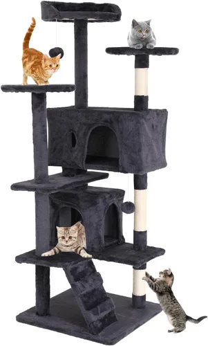 Vista 8 de Muebles para gatos de varios niveles de 54 pulgadas Torre Condominio Casa para gatos de interior - Ashy