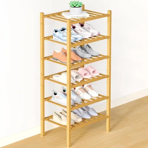 Vista 41 de Smiry Zapatero de bambú para armario, organizador de zapatos de madera de 3 niveles, estante apilable de almacenamiento de zapatos de madera