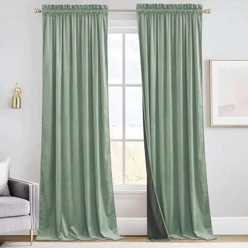 Vista 86 de RYB HOME Cortinas opacas de terciopelo para dormitorio, aislamiento térmico, privacidad, luz solar, bloqueo de calor, cortinas lujosas con bolsillo