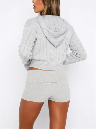 Vista 5 de Y2k - Conjunto de 2 piezas de punto para mujer, suéter de punto con cremallera, sudadera y pantalones de cintura alta