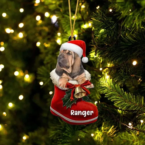 Vista 67 de Amantes de los perros de Navidad – Akita Inu Dog in Santa Boot Adorno de Navidad, adorno personalizado en forma 2D, adorno de Navidad, personaliza