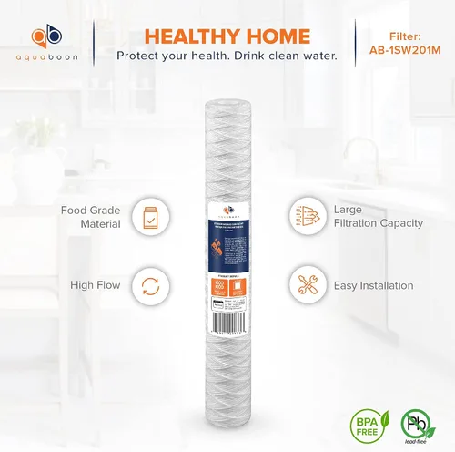 Vista 4 de Aquaboon Cartucho de filtro de agua para heridas de cuerda de 1 micrón, 20 x 2.5 pulgadas, reemplazo del filtro de agua para toda la casa