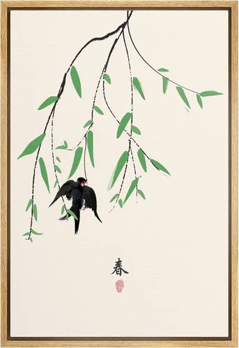 Vista 17 de NWT Impresión en lienzo enmarcado para pared, acuarela, grullas, pájaros volando, naturaleza salvaje, ilustraciones de arte moderno decorativo
