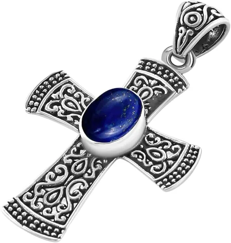 Vista 4 de SHOP LC DELIVERING JOY BALI LEGACY - Colgante de cruz de lapislázuli para hombre, plata de ley 925, vintage, católica, cristiana, regalo de joyería