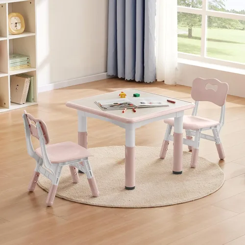 Vista 8 de GITAWUSA Juego de mesa y sillas de estudio para niños, juego de mesa y silla ajustable en altura para niños de 3 a 8 años, mesa de arte para niños