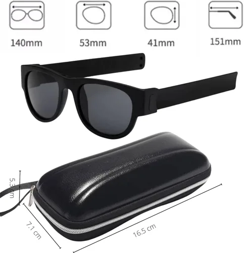 Vista 5 de PCShop888 - Gafas de sol plegables Negro diseño creativo con rollo y clip en pulsera para hombres mujeres y niños protección UV 400 Embalado en una