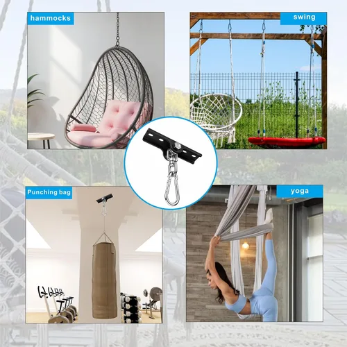 Vista 4 de Gancho para colgar columpios de alta resistencia, ganchos de columpio para perchas de hormigón de madera, colgador giratorio de 360°, ganchos