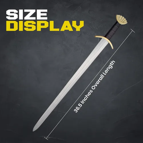 Vista 3 de SZCO Supplies - Espada vikinga real, espada de acero inoxidable de 36.5 pulgadas con pomo y protector de latón, mango de cuero y vaina, espada