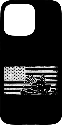Vista 28 de iPhone 16 Go Kart Racing American Flag Vintage Case