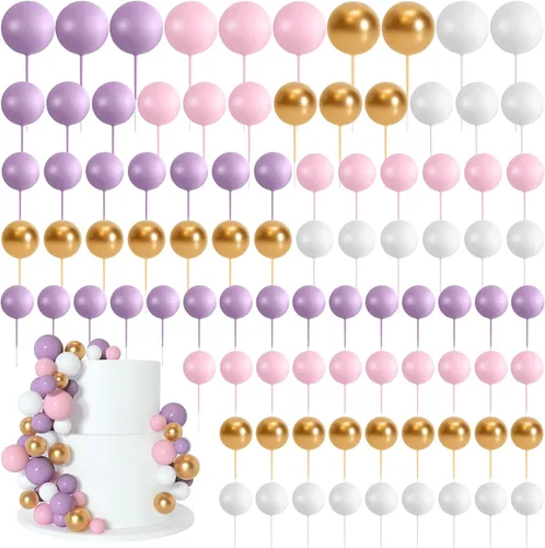 Vista 13 de 138 Piezas Bolas Doradas Decoraciones para Pasteles Decoraciones de Globos para Cupcakes Bolas de Espuma de Varios Tamaños para Decoración de Oro