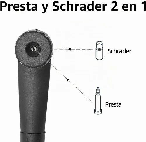 Vista 2 de Bomba de piso de bicicleta con medidor 160 psi Bomba de bicicleta Presta y válvula Schrader