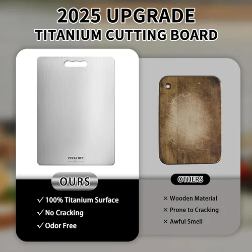 Vista 3 de Tabla de Cortar de Titanio Para Cocina Juego de 3, Tablas de Cortar de Titanio 100% Puro, Calidad de Grado Alimenticio de Doble Cara, Fácil