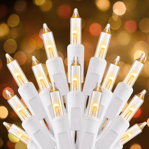 Vista 14 de Minetom Luces LED de Navidad, 20 pies, 100 luces navideñas 2-Alambre blanco y verde puro