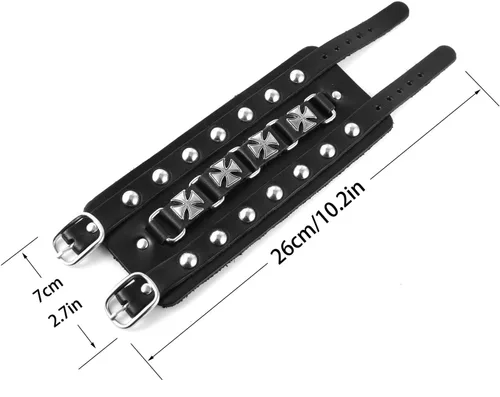 Vista 2 de STWTR Pulsera de cuero para hombre estilo punk rock, brazalete ancho tipo cinturón de motocicleta