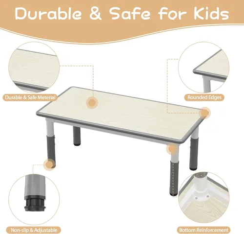 Vista 4 de Juego de mesa y 4 sillas para niños, mesa y sillas ajustables en altura para niños de 2 a 10 años, escritorio con graffiti, patas antideslizantes