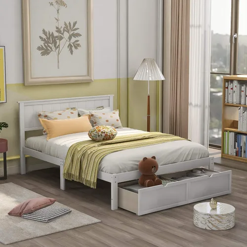 Vista 10 de Harper & Bright Designs Cama de plataforma tamaño King con cabecera de estantería y cajones de almacenamiento, marco de cama de almacenamiento