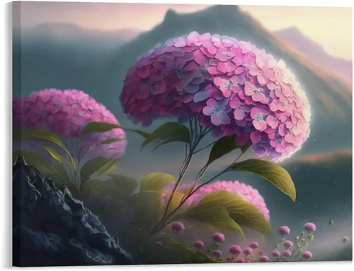 Vista 9 de Póster decorativo de pared, divertido lienzo enmarcado con flores rosas fucsias, pintura artística para baño, habitación de niños, regalos