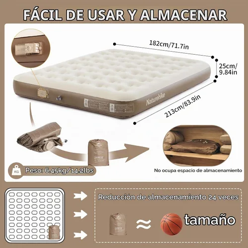 Vista 8 de Naturehike Colchón de aire tamaño California King con bomba recargable USB integrada, 992 libras de soporte máximo colchones inflables, colchón