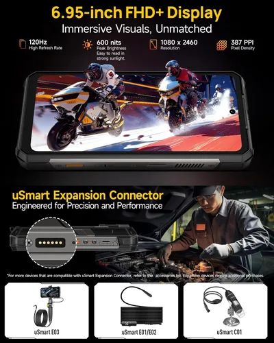 Vista 7 de Ulefone Armor 34 Pro 5G - Teléfono inteligente resistente con proyector de 150 lúmenes, 32GB+512GB ROM/2TB, 25500mAh 66W, Android 15, 6.95" 120Hz