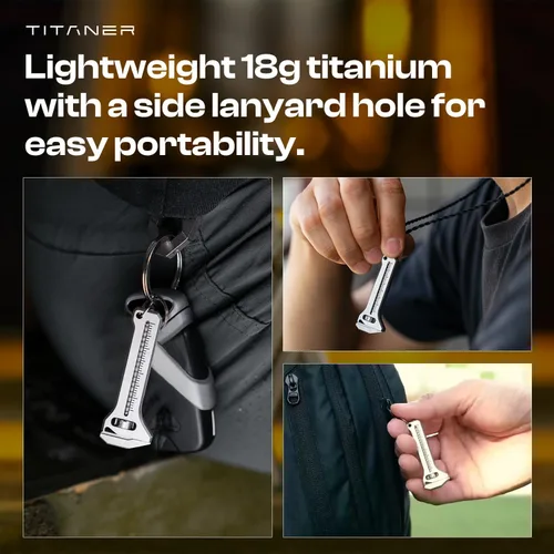 Vista 8 de TiSpanner 2.0 - Multiherramienta compacta de titanio de 0.71 onzas (0.63 oz) ligero EDC llavero herramienta con llave ajustable, rompeventanas