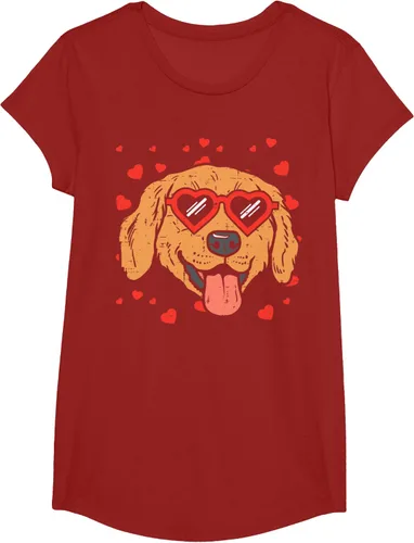 Vista 88 de Golden Retriever cara corazón gafas día de San Valentín perro regalo camiseta Negro