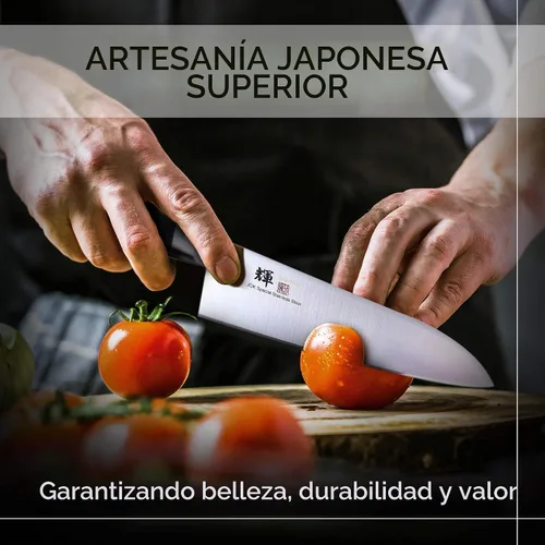 Vista 4 de Cuchillo Santoku japonés básico Kagayaki, 7.0 pulgadas (7.087 in) - Mono-acero VG-1, afilado de acero al carbono con facilidad inoxidable, fabricado