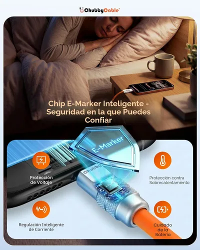Vista 4 de chubbycable USB C a C 240W cable de carga rápida de silicona, negro, 3.3 pies Premium Zinc Alloy Connectors, 6mm Extra Thick, 45,000+ Bend Tested