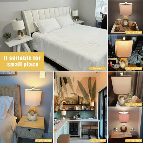 Vista 2 de OYEARS Juego de 2 lámparas de mesa bohemias pequeñas de 19 pulgadas para dormitorio, lámparas de ratán de granja para sala de estar, decoración