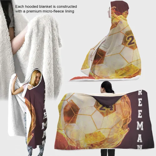 Vista 3 de Custom Soccer Hooded Blanket, Womens Soccer Hoodies Blanket, Ultra-Soft Warm Sherpa Wearable Blanket with Hood