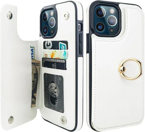 Vista 13 de ONETOP Funda tipo cartera para iPhone 13 con soporte para tarjetas, anillo de rotación de 360°, bloqueo RFID, doble cierre magnético, a prueba