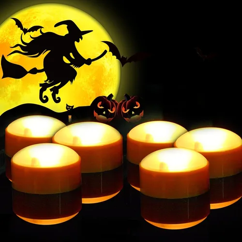Vista 7 de CANDLE CHOICE Luz LED de calabaza de Halloween con control remoto y temporizadores, funciona con pilas, luz de linterna Jack-O-Lantern, brillante