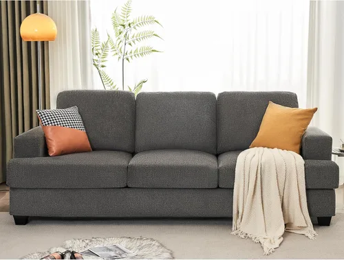 Vista 7 de AMERLIFE Moderno sofá de 3 plazas, sofá extra profundo de 89 pulgadas con cojines de felpa. Tela de felpilla gris ultra cómoda para sala de estar