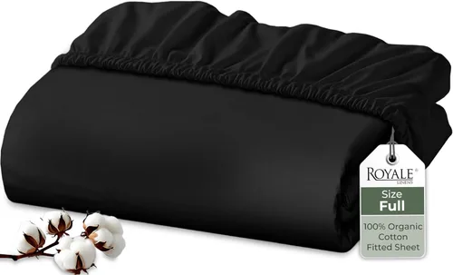 Vista 56 de Royale Linens Sábana bajera ajustable de 100% algodón orgánico - Tejido de percal - Sábanas bajeras de bolsillo profundo súper suaves - Sábana