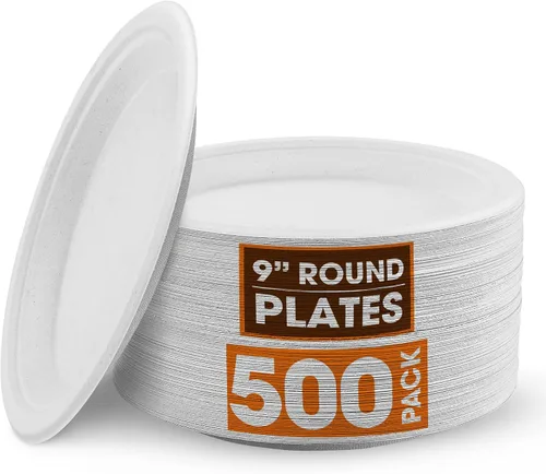 Vista 10 de Cheer Collection Platos compostables de 9 pulgadas, platos 100% biodegradables, 100% ecológicos y desechables, platos de papel de 9 pulgadas